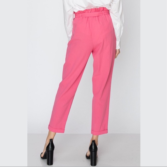 Last ☝️Pink Work Pants W PaperBag Waist Trouser - Picture 7 of 7